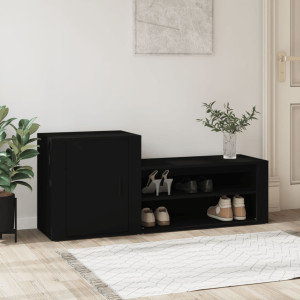 Mueble zapatero madera contrachapada negro 130x35x54 cm D