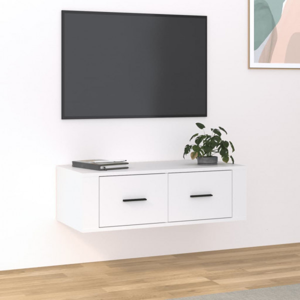 Mueble de TV colgante madera contrachapada blanco 80x36x25 cm D