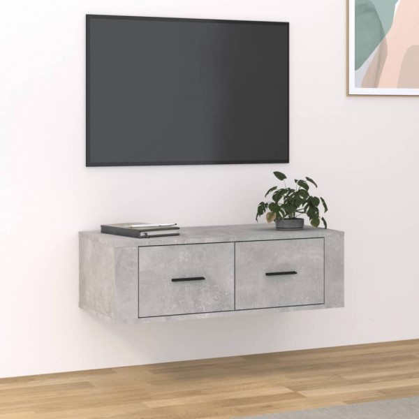 Armário de TV suspenso de madeira cinza concreto 80x36x25 cm D