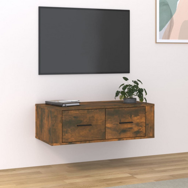 Mueble de TV colgante madera roble ahumado 80x36x25 cm D