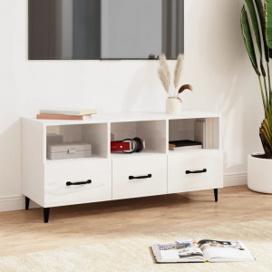 Mueble de TV madera contrachapada blanco brillo 102x35x50 cm D