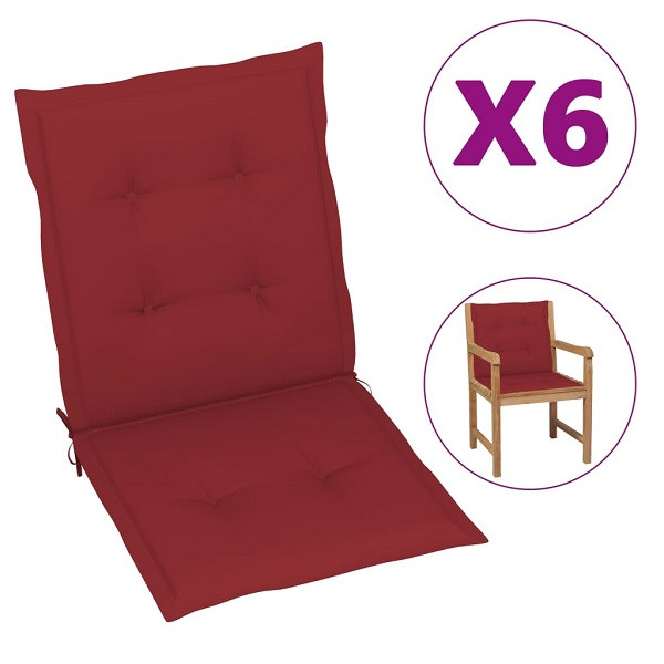 Cojín silla jardín respaldo bajo 6 uds tela Oxford rojo tinto D