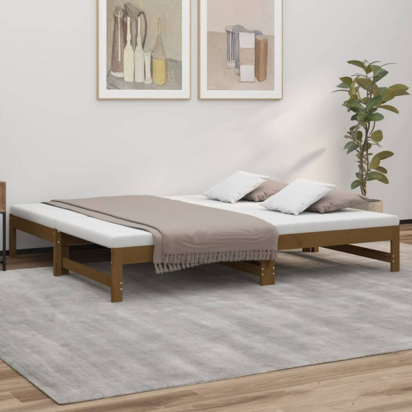 Sofá cama extraíble madera maciza pino marrón miel 2x(75x190)cm D