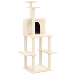 Rascador para gatos con postes de sisal color crema 144.5 cm H