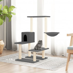 Raspador para gatos com postes de sisal cinza escuro 94,5 cm D