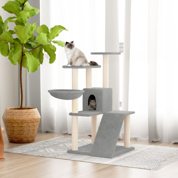 Rascador para gatos con postes de sisal gris claro 94 cm D