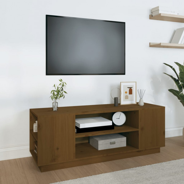 Mueble de TV madera maciza de pino marrón miel 110x35x40.5 cm D