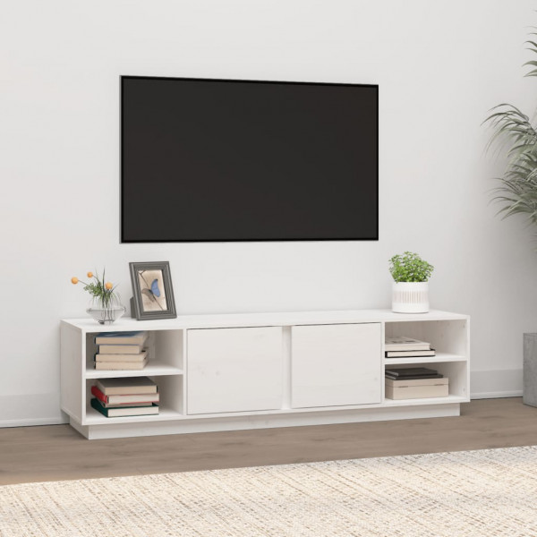 Mueble de TV madera maciza de pino blanco 156x40x40 cm D
