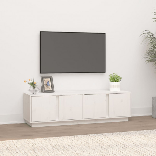 Mueble de TV madera maciza de pino blanco 140x40x40 cm D