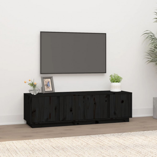 Mueble de TV madera maciza de pino negro 140x40x40 cm D