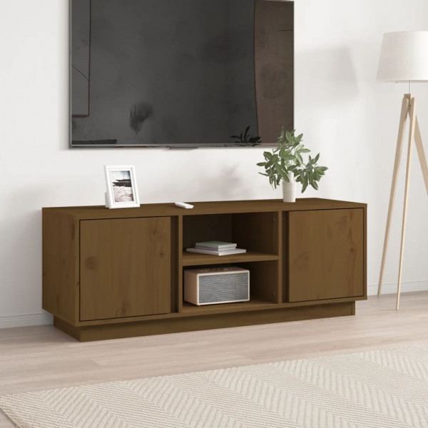 Móvel TV em madeira maciça de pinho castanho mel 110x35x40,5 cm D