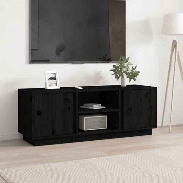 Mueble de TV madera maciza de pino negro 110x35x40.5 cm D