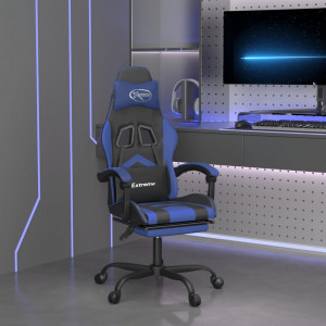 Cadeira gamer com apoio para pés em couro sintético preto azul D