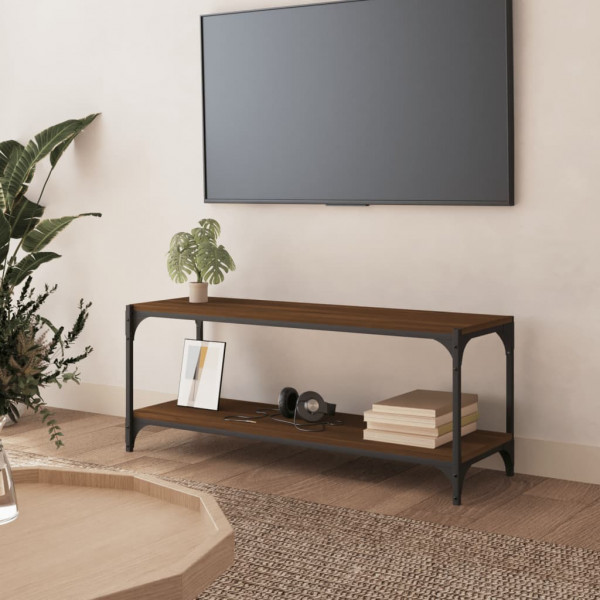 Mueble para TV contrachapada y acero roble marrón 100x33x41 cm D