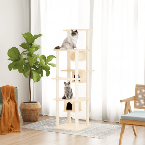 Raspador para gatos com postes de sisal creme 169 cm D