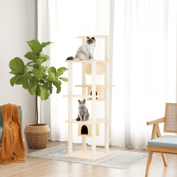 Raspador para gatos com postes de sisal creme 169 cm D