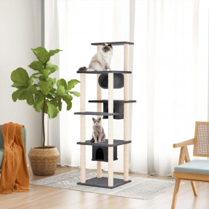 Rascador para gatos con postes de sisal gris oscuro 169 cm D