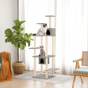 Rascador para gatos con postes de sisal gris claro 176 cm D