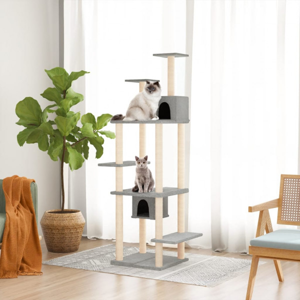 Raspador para gatos com postes de sisal cinza claro 176 cm D