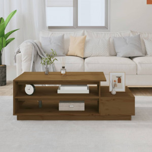 Mesa de centro madera maciza de pino marrón miel 120x50x40.5 cm D