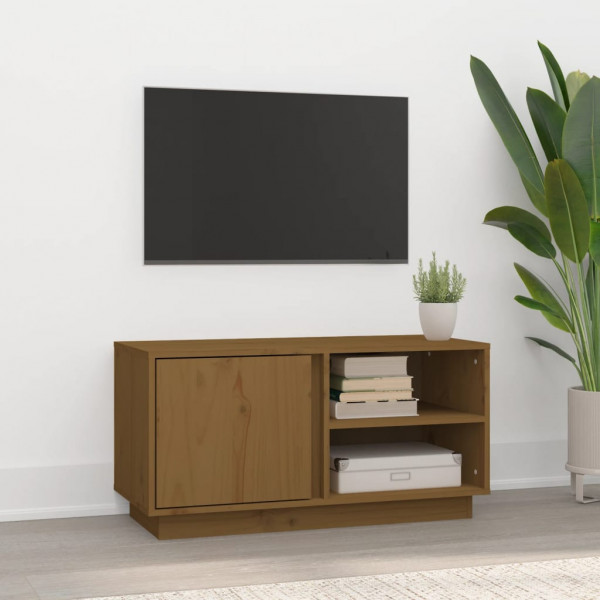 Mueble de TV madera maciza de pino marrón miel 80x35x40.5 cm D