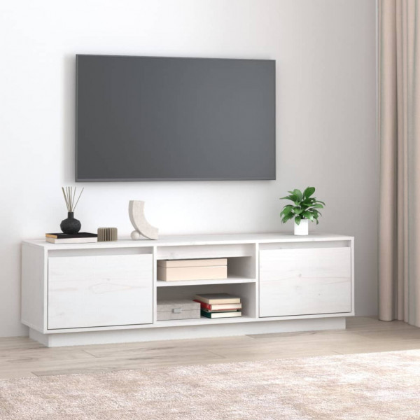 Mueble de TV madera maciza de pino blanco 140x35x40 cm D