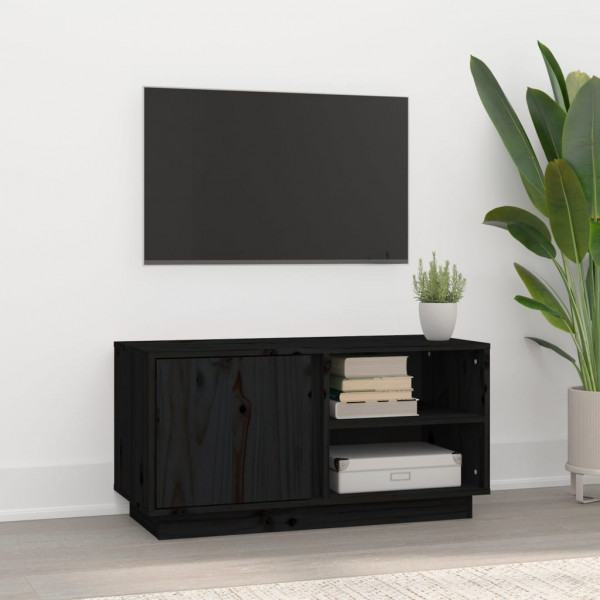 Mobiliário de TV madeira maciça de pinho preto 80x35x40.5 cm D