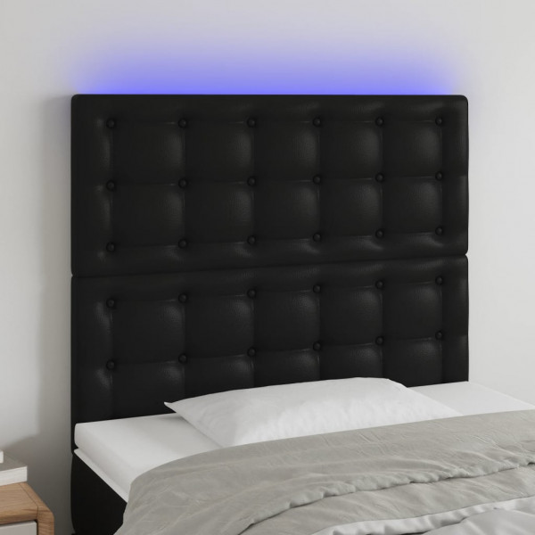 Cabeceira com luzes LED couro sintético preto 80x5x118/128 cm D