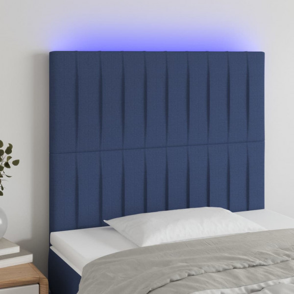 Cabeceira com luzes LED tecido azul 100x5x118/128 cm D