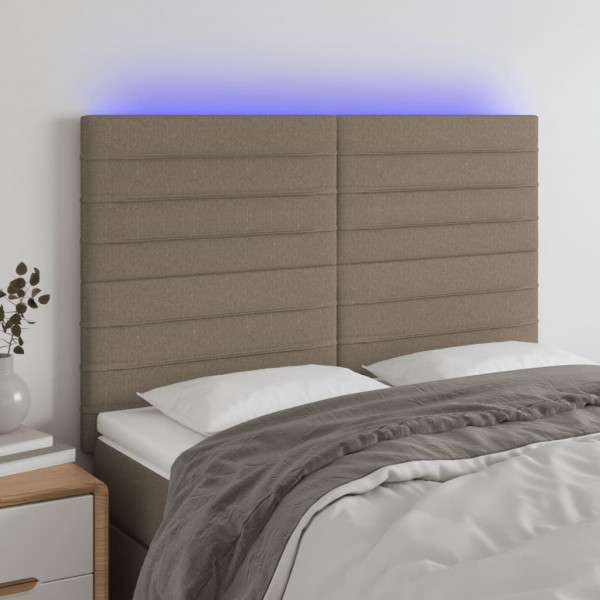 Cabeceira com luzes LED tecido cinza taupe 144x5x118/128 cm D