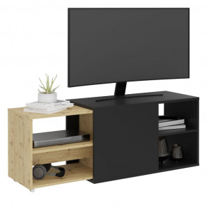 FMD Mueble de TV con 2 compartimentos abiertos negro y roble D