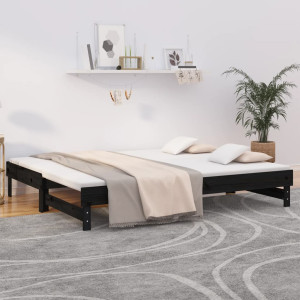 Sofá cama extraíble madera maciza de pino negro 2x(90x200) cm D