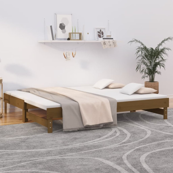 Sofá-cama removível em madeira maciça de pinho castanho 2x(90x200) cm D