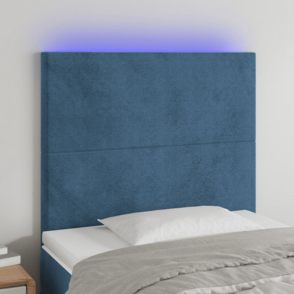 Cabeceira com luzes LED veludo azul escuro 100x5x118/128 cm D