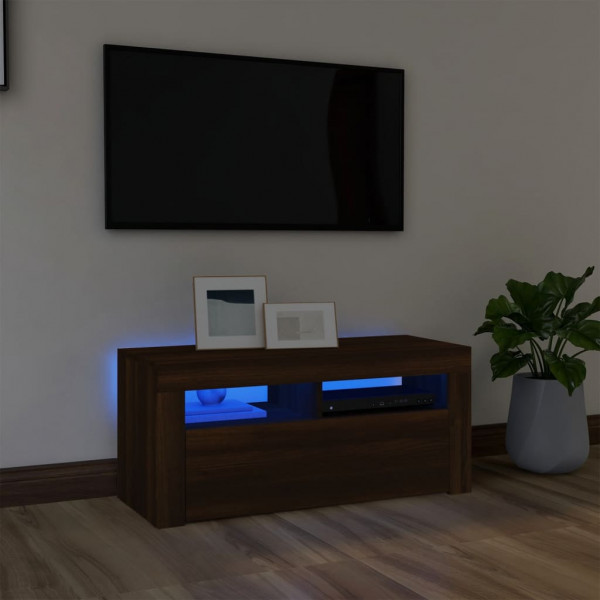 Mueble de TV con luces LED roble marrón 90x35x40 cm D