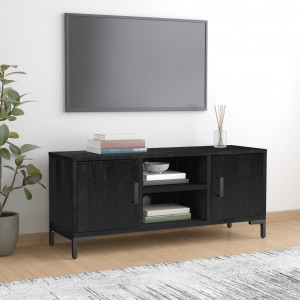 Mueble para TV madera maciza de pino negro 110x35x48 cm D