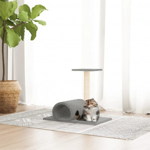 Poste rascador para gatos con túnel gris claro 60x34.5x50 cm D
