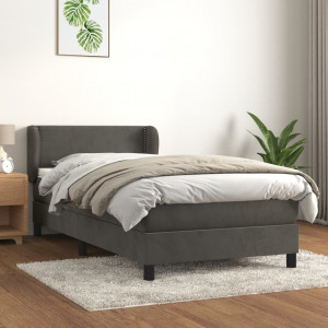 Cama box spring con colchón terciopelo gris oscuro 90x200 cm D