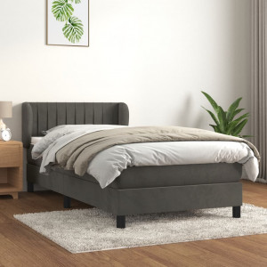 Cama box spring con colchón terciopelo gris oscuro 100x200 cm D