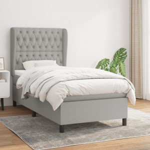 Cama box spring con colchón tela gris claro 90x200 cm D
