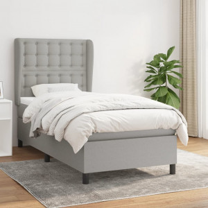 Cama box spring con colchón tela gris claro 100x200 cm D