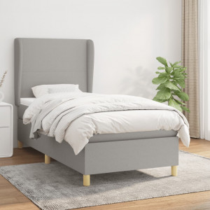 Cama box spring con colchón tela gris claro 80x200 cm D