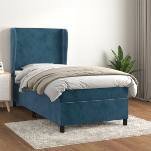 Cama box spring con colchón terciopelo azul oscuro 90x190 cm D