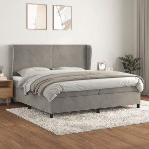 Cama box spring con colchón terciopelo gris claro 200x200 cm D