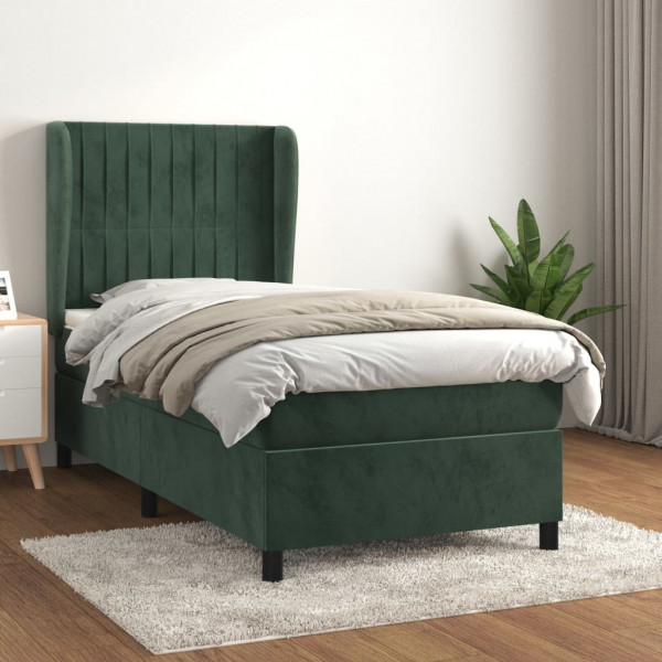 Cama box spring com colchão de veludo verde escuro 90x190 cm D