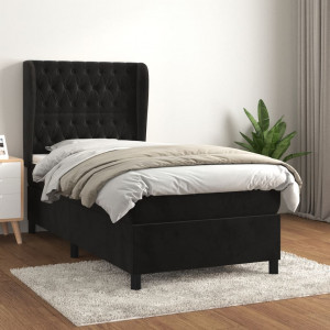 Cama box spring con colchón terciopelo negro 90x200 cm D
