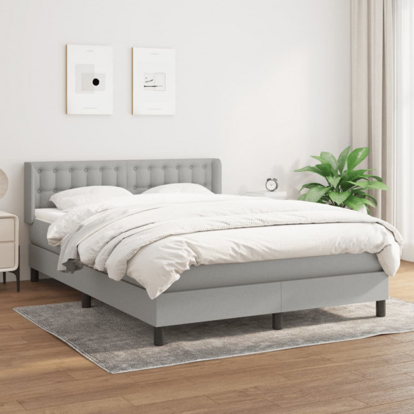 Cama box spring con colchón tela gris claro 140x200 cm D