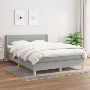 Cama box spring con colchón tela gris claro 140x200 cm D