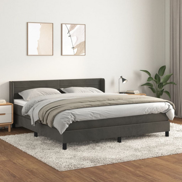 Cama box spring con colchón terciopelo gris oscuro 160x200 cm D
