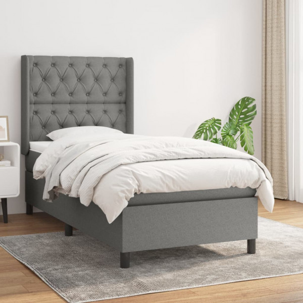 Cama box spring com colchão de tecido cinza escuro 80x200 cm D